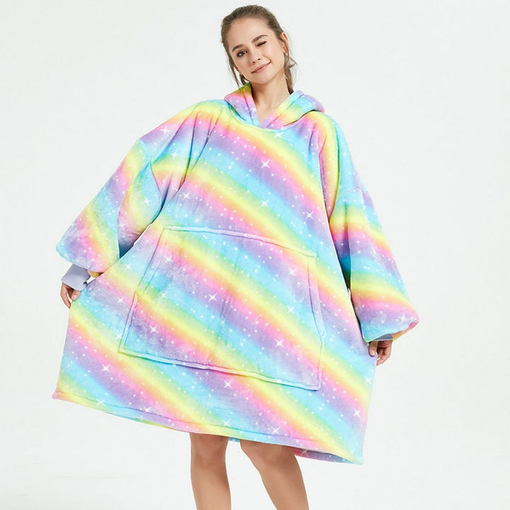 Draagbare dekenhoodie met sherpa voering, oversized fleece pullover