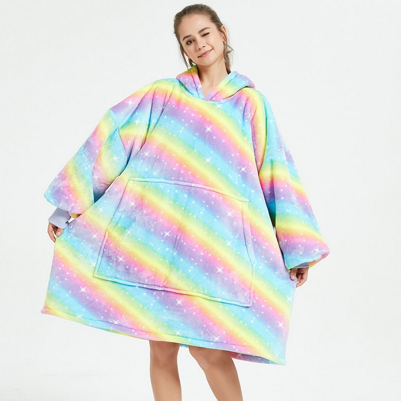 Draagbare dekenhoodie met sherpa voering, oversized fleece pullover