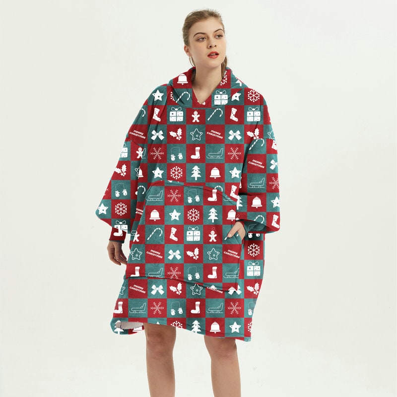 Draagbare dekenhoodie met sherpa voering, oversized fleece pullover