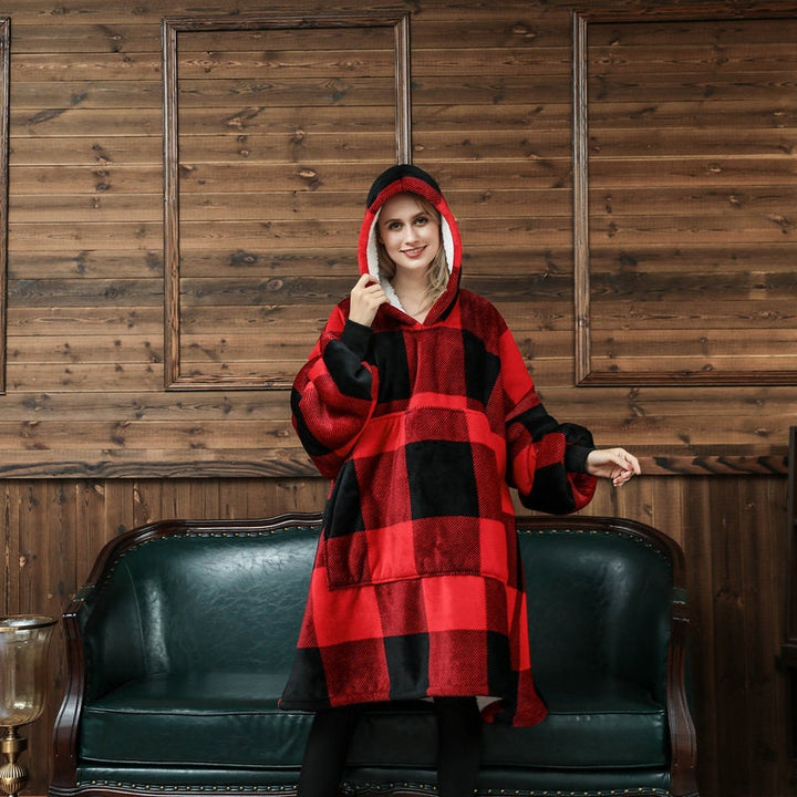 Draagbare dekenhoodie met sherpa voering, oversized fleece pullover