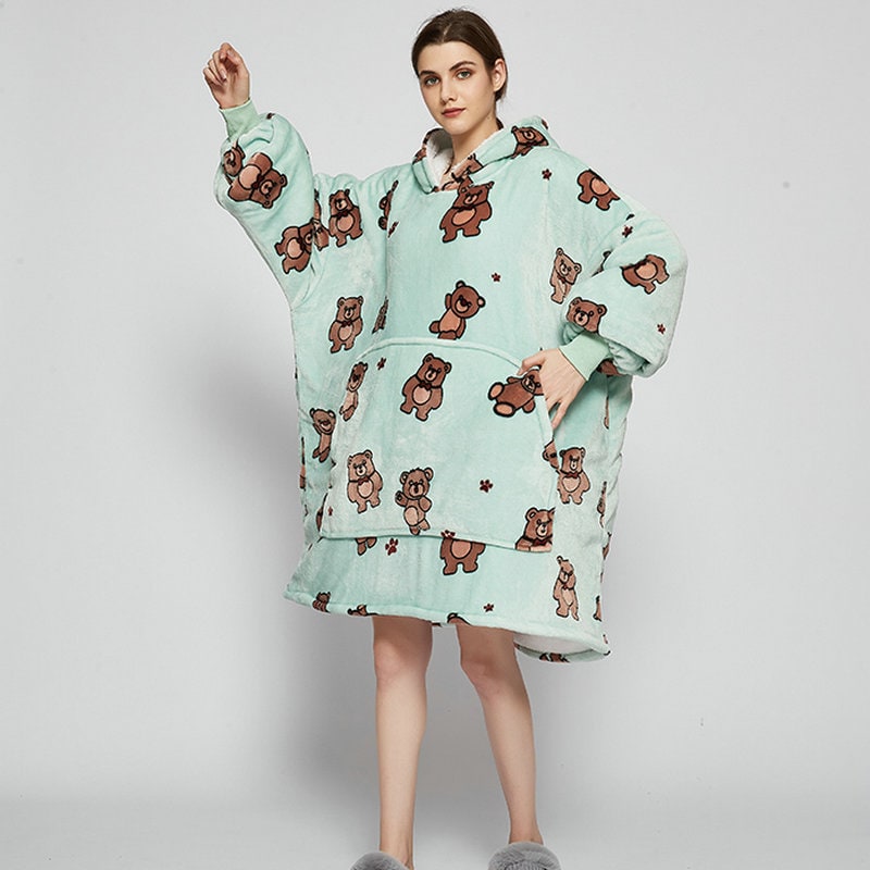 Draagbare dekenhoodie met sherpa voering, oversized fleece pullover