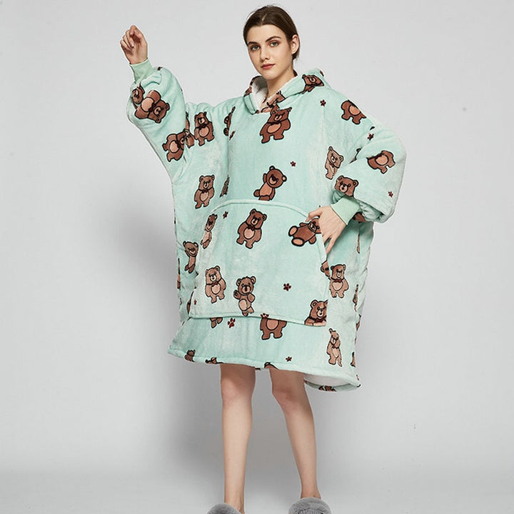 Draagbare dekenhoodie met sherpa voering, oversized fleece pullover