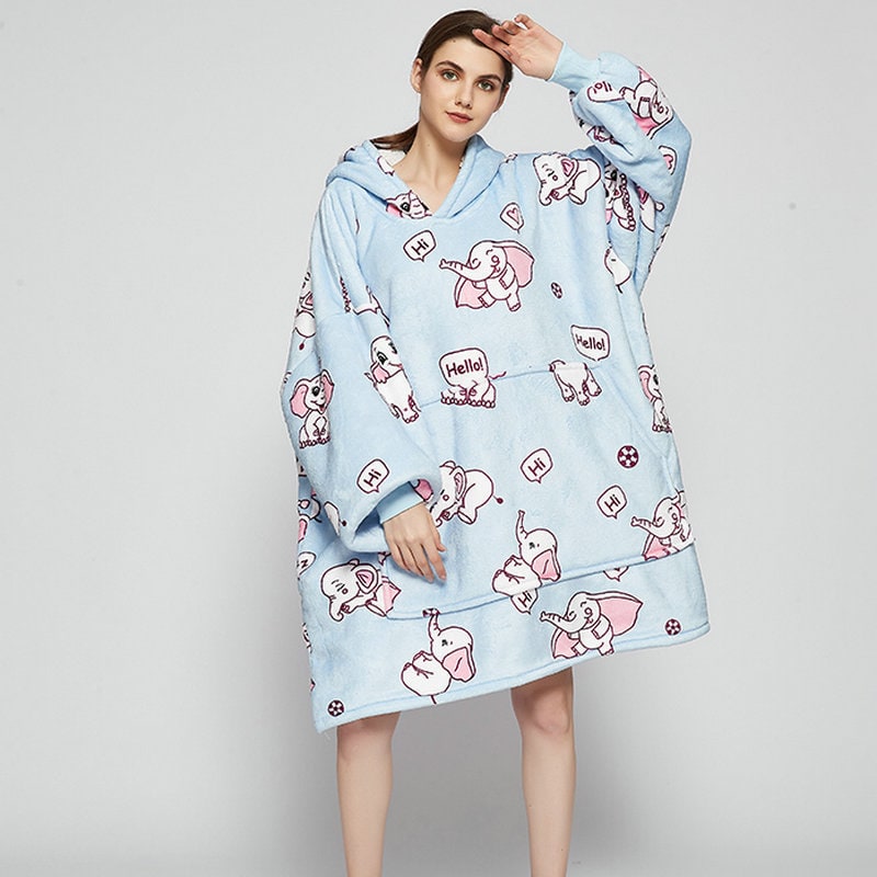 Draagbare dekenhoodie met sherpa voering, oversized fleece pullover