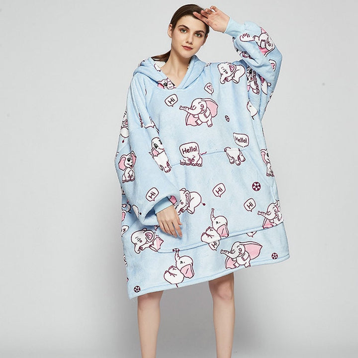 Draagbare dekenhoodie met sherpa voering, oversized fleece pullover