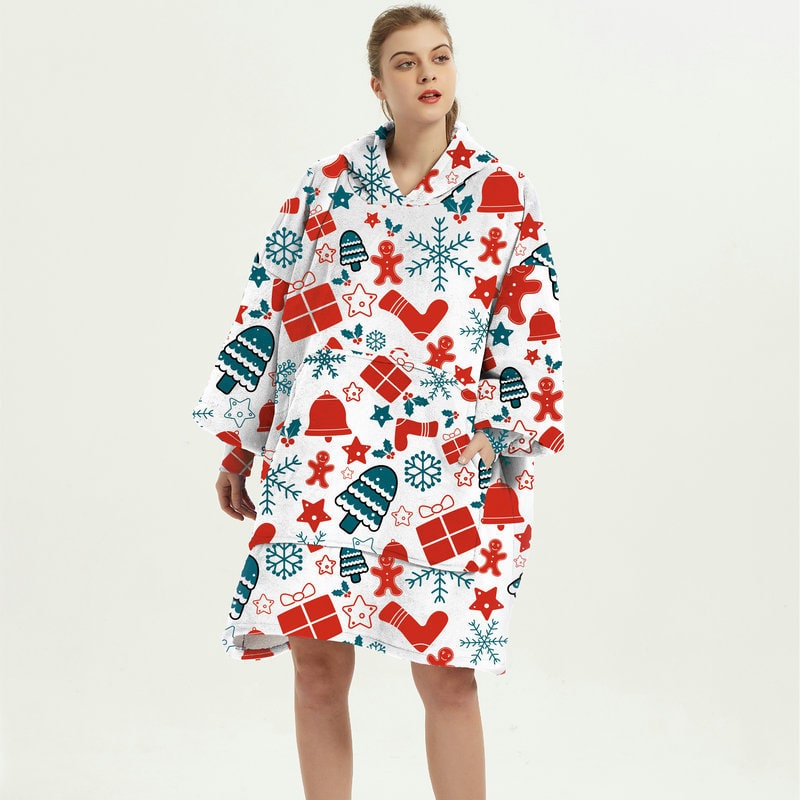 Draagbare dekenhoodie met sherpa voering, oversized fleece pullover
