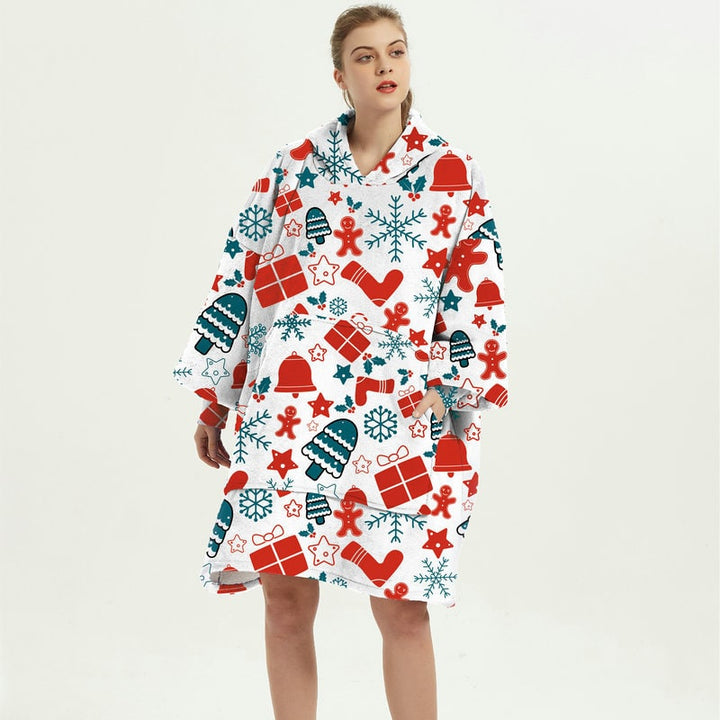 Draagbare dekenhoodie met sherpa voering, oversized fleece pullover
