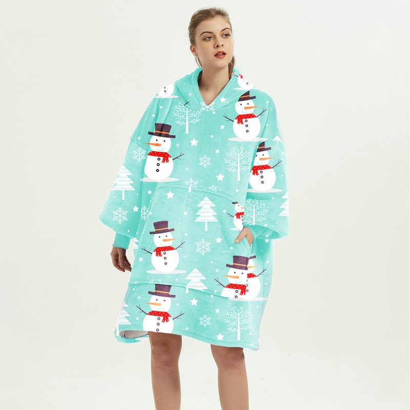 Draagbare dekenhoodie met sherpa voering, oversized fleece pullover