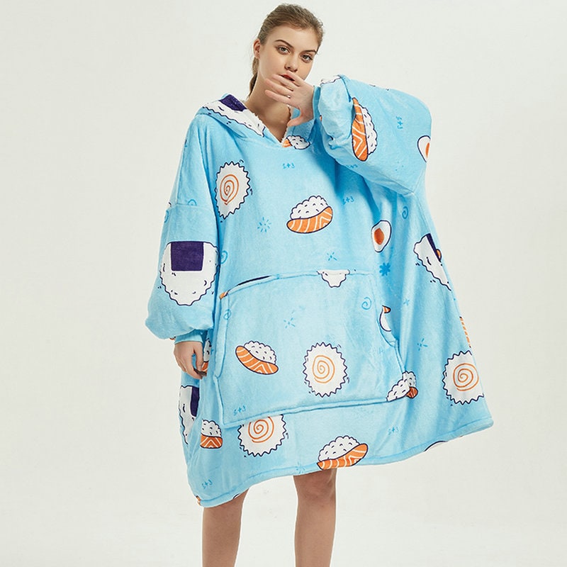 Draagbare dekenhoodie met sherpa voering, oversized fleece pullover