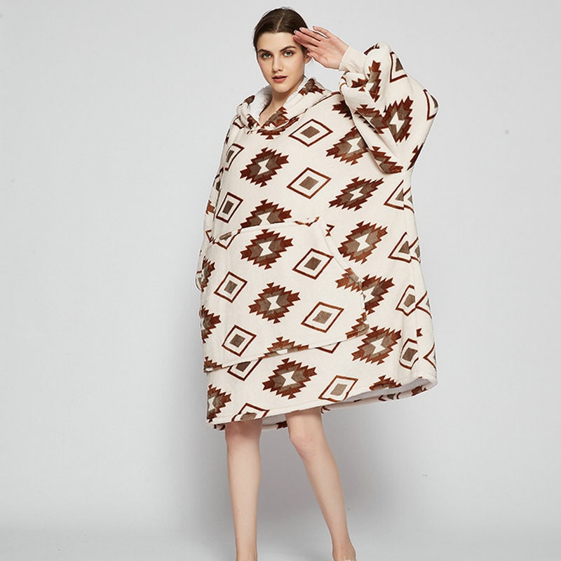 Draagbare dekenhoodie met sherpa voering, oversized fleece pullover