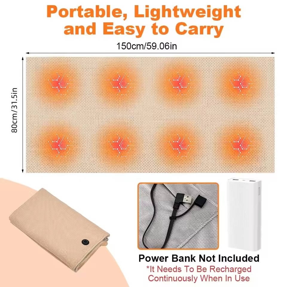 Verwarmde draagplaid met USB-voeding, ritssluiting en 8 verwarmingszones