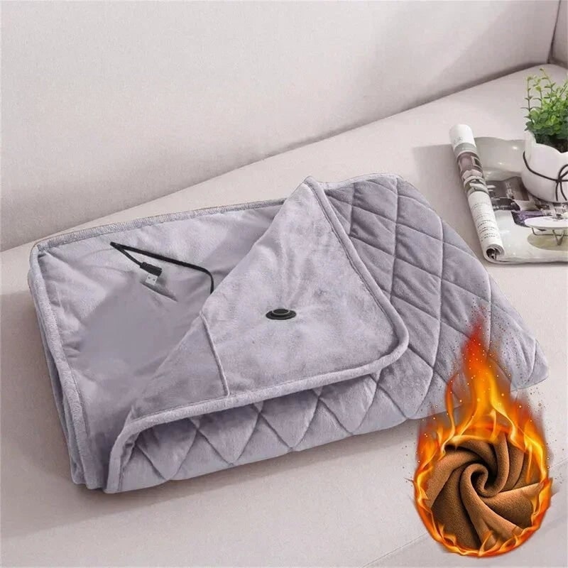 Draagbare verwarmde deken in plaid-ontwerp, zacht pluche fleece en USB-voeding