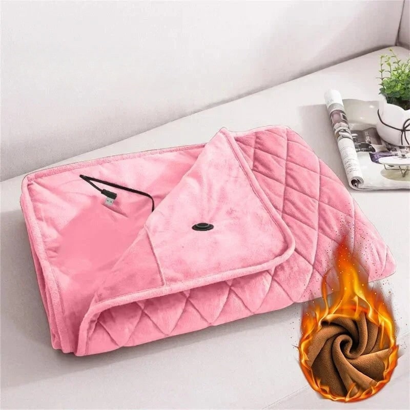 Draagbare verwarmde deken in plaid-ontwerp, zacht pluche fleece en USB-voeding