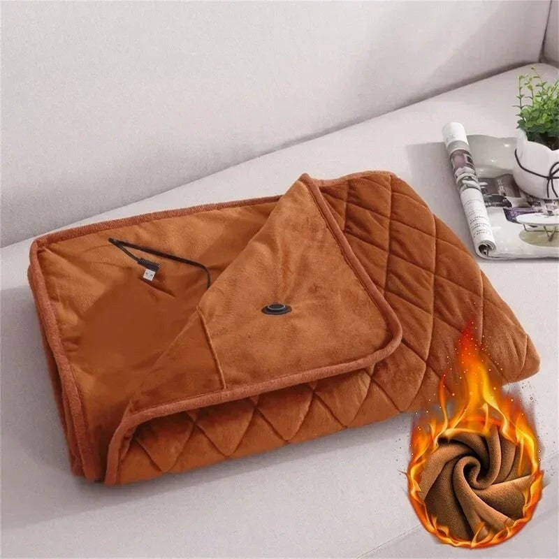 Draagbare verwarmde deken in plaid-ontwerp, zacht pluche fleece en USB-voeding
