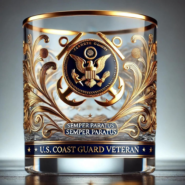 Whiskeyglas drinkstenen gouden rand reliëf veteraan cadeau