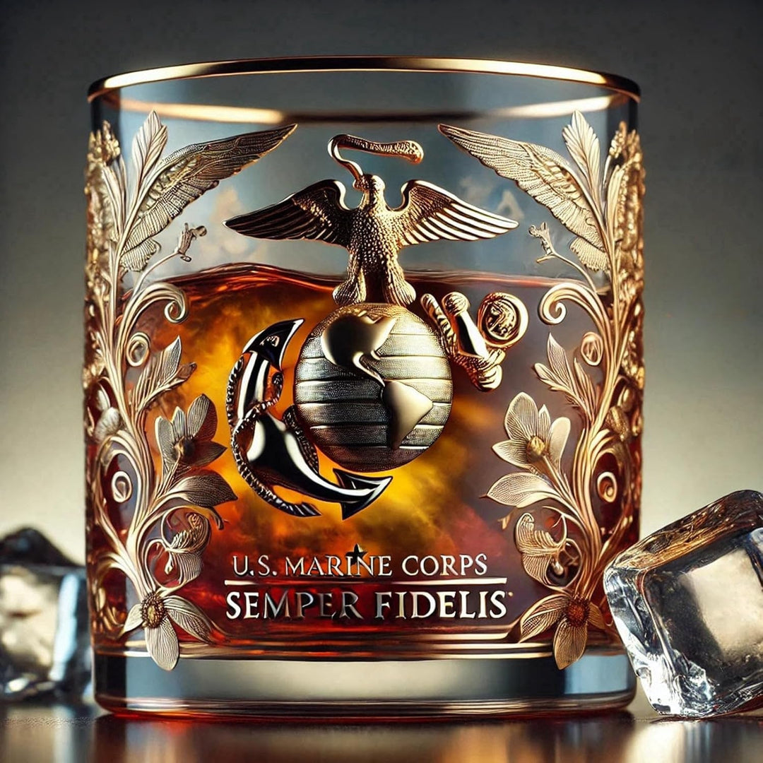 Whiskeyglas drinkstenen gouden rand reliëf veteraan cadeau