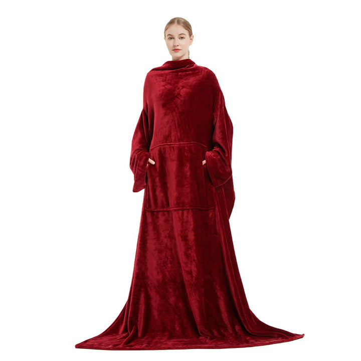 Dames deken met mouwen, draagbare fleece badjas met voorzak en lange oversized pasvorm