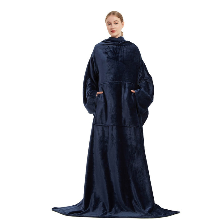 Dames deken met mouwen, draagbare fleece badjas met voorzak en lange oversized pasvorm