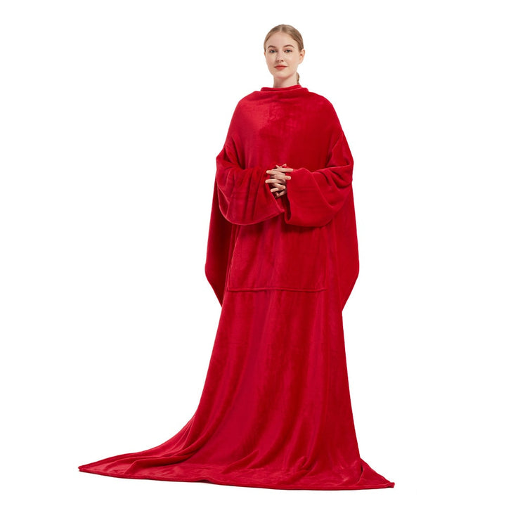 Dames deken met mouwen, draagbare fleece badjas met voorzak en lange oversized pasvorm