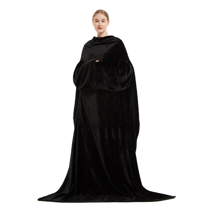 Dames deken met mouwen, draagbare fleece badjas met voorzak en lange oversized pasvorm