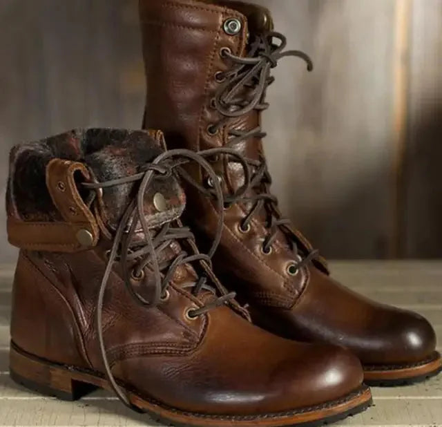 Leren combat laarzen met veters, kuitlengte
