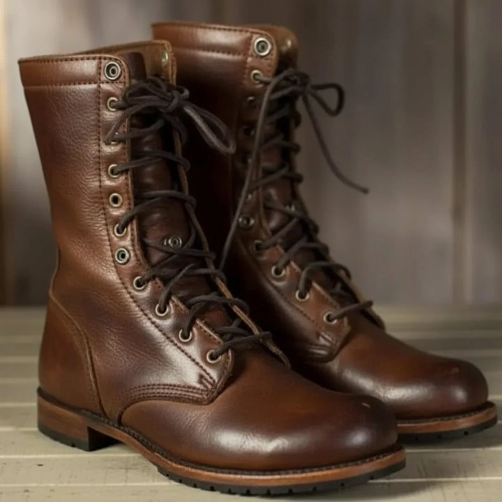 Leren combat laarzen met veters, kuitlengte