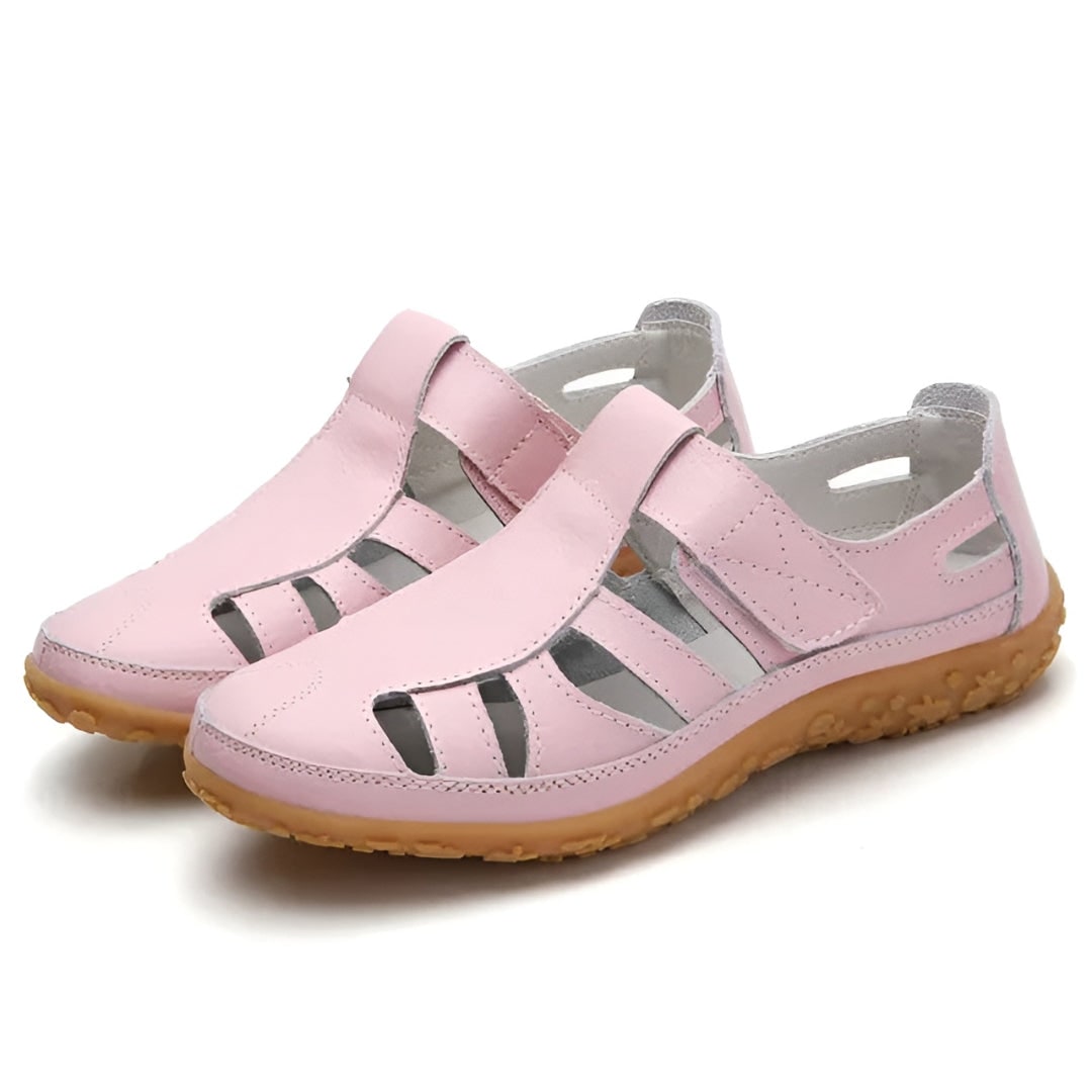 Comfortabele dames sandalen met gesloten neus, uitsnijdingen en bandjes, wandelsandalen met platte hak voor de zomer