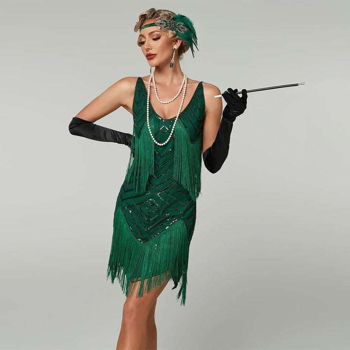 Halloween flapperjurk voor dames, Roaring 20s-outfit met pailletten en franje voor een feestkostuum uit de jaren 20