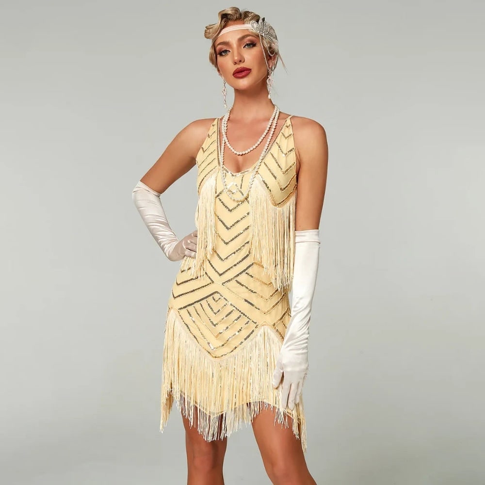 Halloween flapperjurk voor dames, Roaring 20s-outfit met pailletten en franje voor een feestkostuum uit de jaren 20