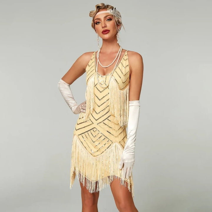 Halloween flapperjurk voor dames, Roaring 20s-outfit met pailletten en franje voor een feestkostuum uit de jaren 20