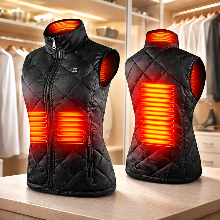 Verwarmd dames-bodywarmer met elektrisch gewatteerd ontwerp en opstaande kraag, licht van gewicht