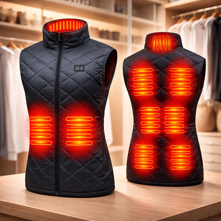 Verwarmd dames-bodywarmer met elektrisch gewatteerd ontwerp en opstaande kraag, licht van gewicht