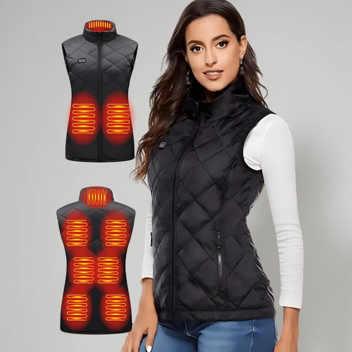 Verwarmd dames-bodywarmer met elektrisch gewatteerd ontwerp en opstaande kraag, licht van gewicht