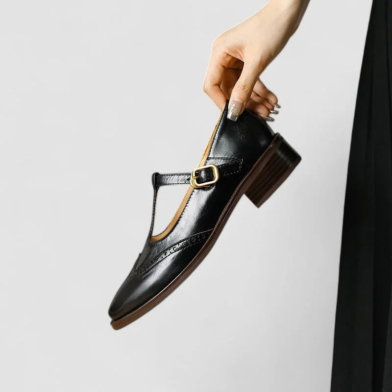 Leren Mary Jane-schoenen met T-bandje en gesp