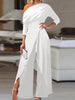 Off-shoulder jumpsuit met wijde pijpen en wikkelvoorpand