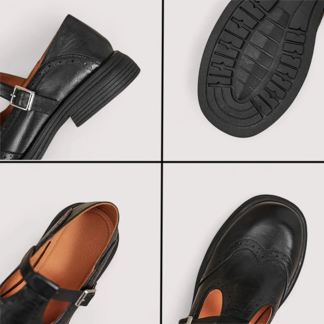 Leren Mary Jane schoenen met T-bandje en broguedetails