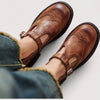 Leren Mary Jane schoenen met T-bandje en broguedetails