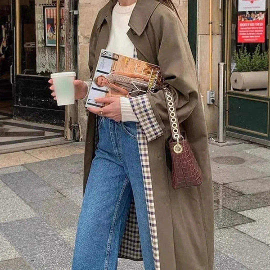 Oversized trenchcoat met geruite voering