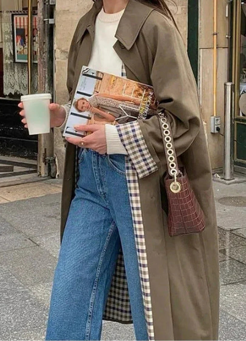Oversized trenchcoat met geruite voering