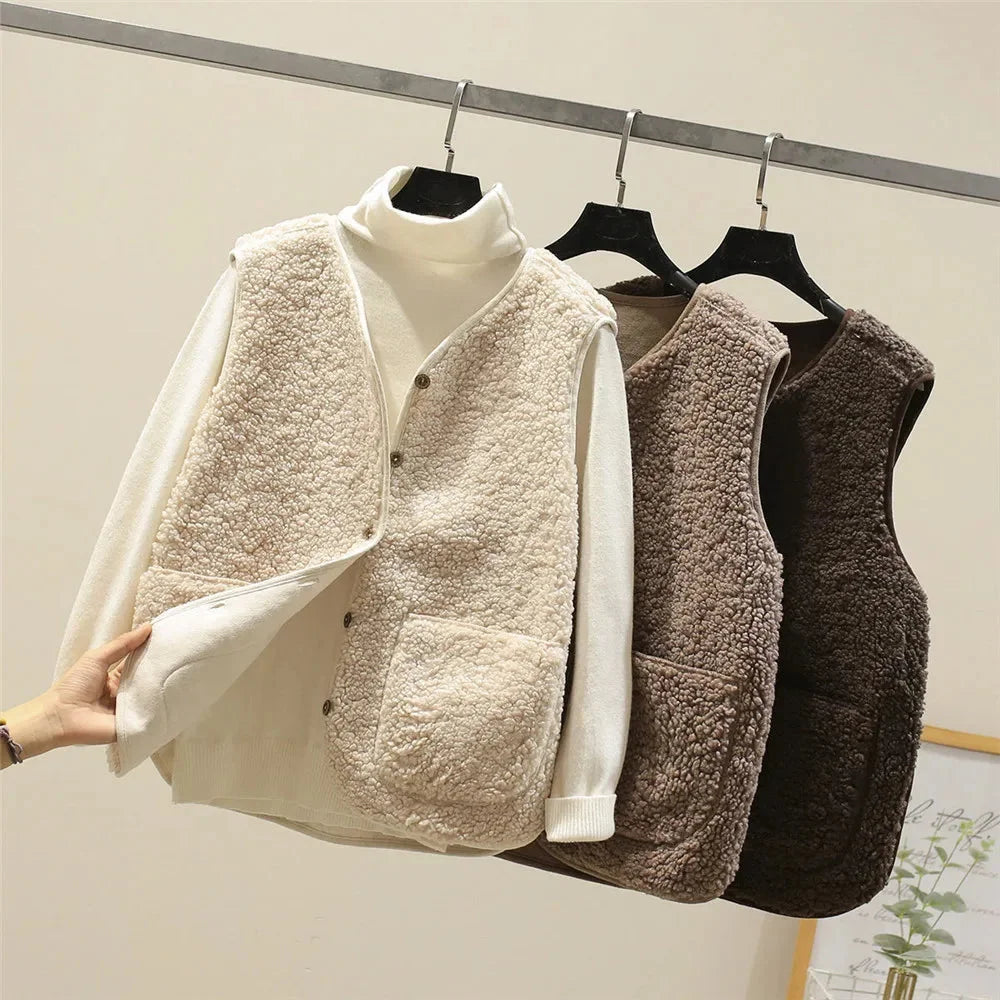 Sherpa gilet met V-hals en knopen