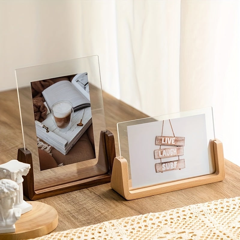 Houten fotolijst 12x18 en 11x17, modern tafelmodel met heldere acrylpanelen