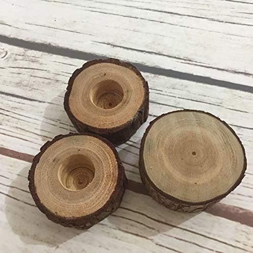 Houten kandelaars en standaard, set van 3 met rustiek design van boomschijf voor dinerkaarsen en stompkaarsen