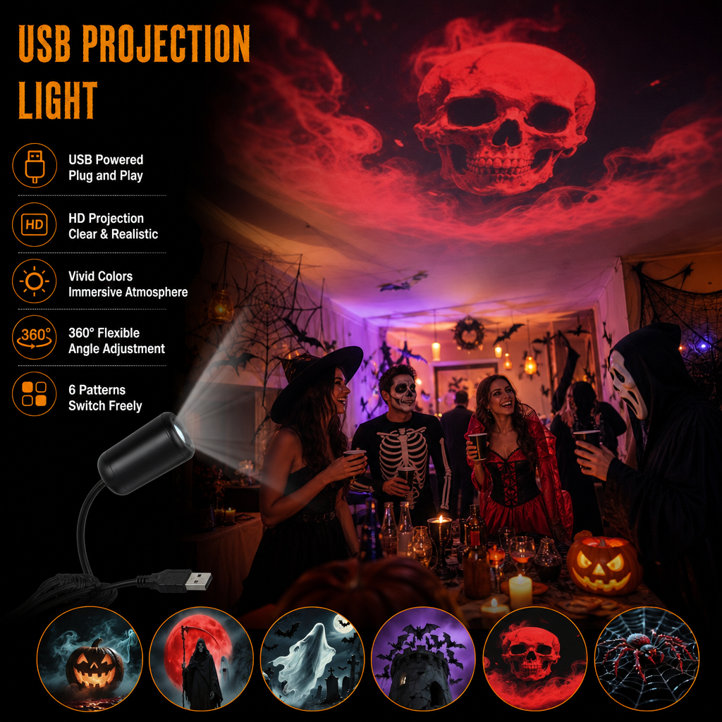 HD Halloween-projector – 6 griezelige scènes voor directe sfeer